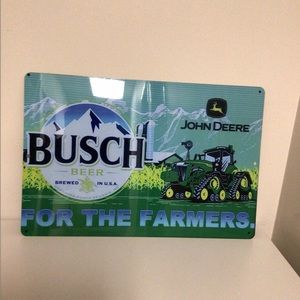 Busch Beer John Deere Farmer logo tractor beer display sign farmers